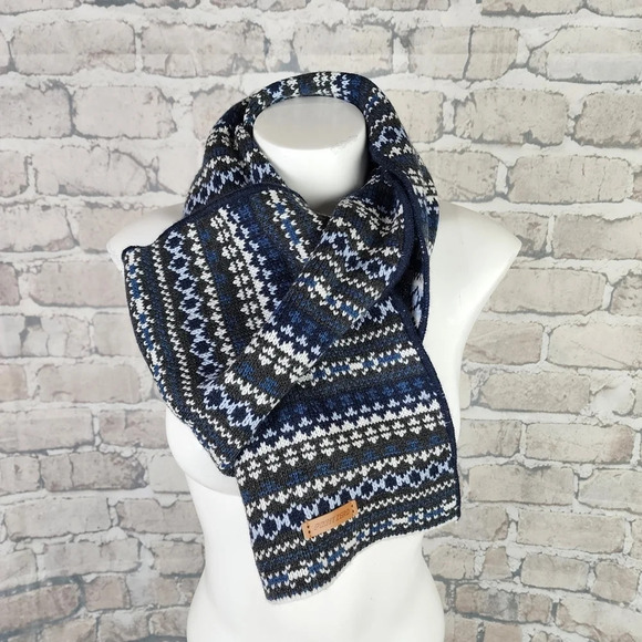 Point Zero Accessories - Point Zero Fairisle Jaquard Knit Scarf Cabincore  Olive Green Blues O/S Unisex